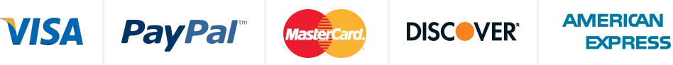 Payment methods accepted: Visa, PayPal, Mastercard, Discover, American Express